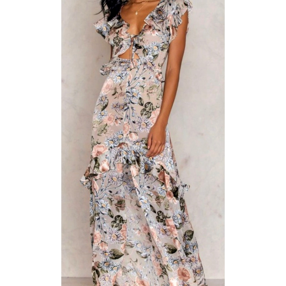 NWT! For Love&Lemons L Floral Luciana Silk Burnout Maxi Dress Backless Pink Tan - Picture 5 of 8